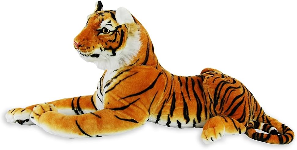 Kiwicomp Tiger Realistic Big Cat Soft Stuffed Toy Cuddly Plush Pillow Companion for Kids and Adults BPA-Free 72 x 12 x 18 | 6 pounds | Orange | Large