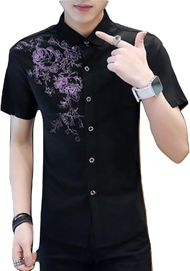 Amazon R Y A R メンズ シャツ 半袖 薄手 7種類からお選びいただけます カジュアル 人気 おしゃれ 春 夏 秋 トップス サマー サマージャケット 花柄 3xl フラワーブラック シャツ 通販