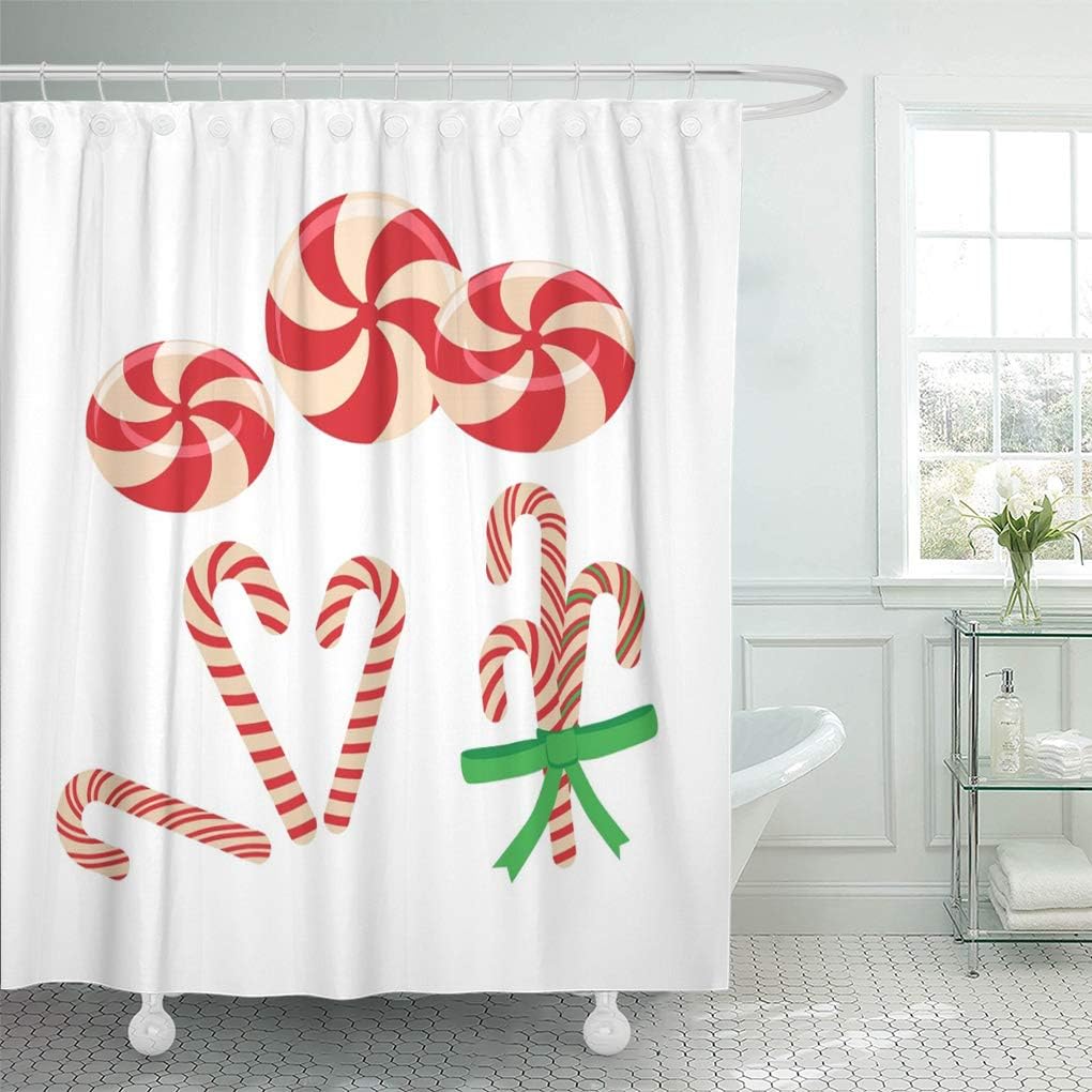 Amazon Com Emvency Shower Curtain Red Celebration Peppermint