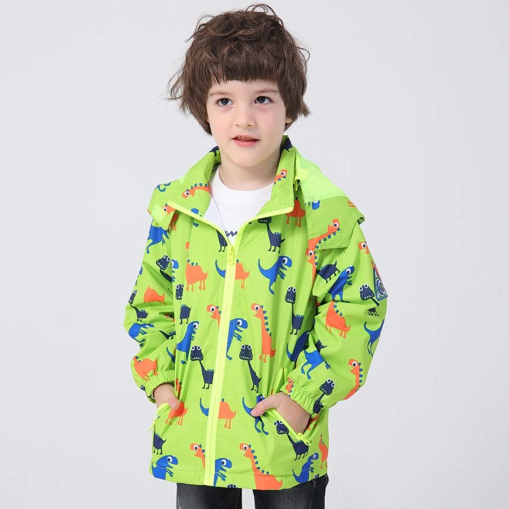 IjnUhb Waterproof Hooded Jacket for Boys Girls,Kids Raincoats Outdoor Windbreaker Dinosaur Rain Jacket: Clothing