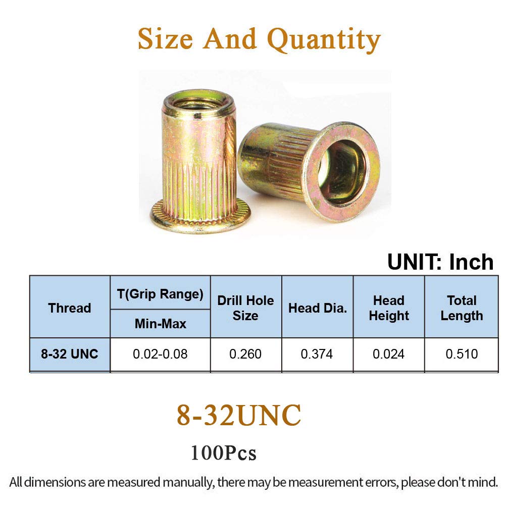 1/213UNC Carbon Steel Flat Head Rivnut Threaded Insert Nut M10