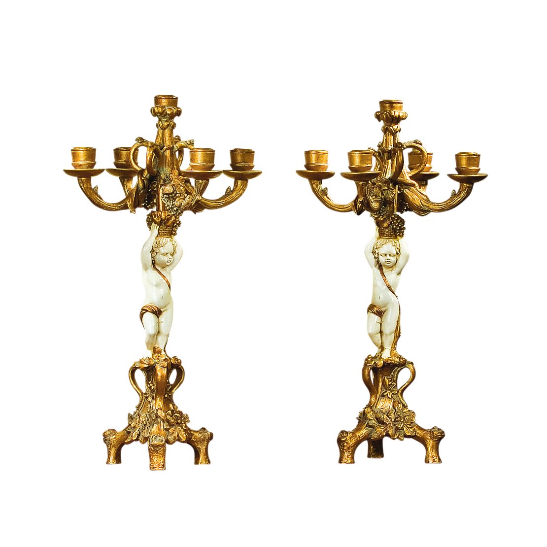 Gold Rococo Candelabra Pair Cherubs Candle Holder Baroque French