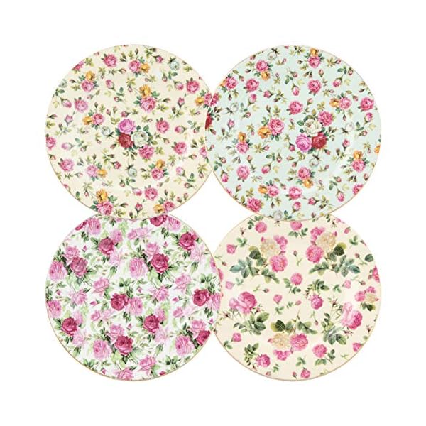 Gracie China Rose Chintz Porcelain 8Inch Dessert Plate Set of 4
