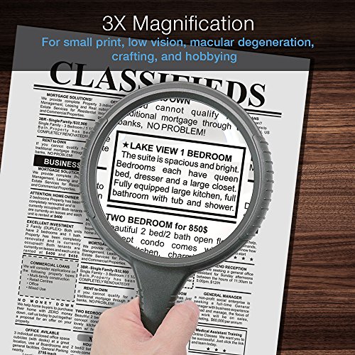 MagniPros 3X Jumbo 5" Magnifying Glass Large Viewing Area with Sturdy Shockproof & Scratch Resistant Design- Ideal for Reading Small Prints, Low Vision, Macular Degeneration, Craft and Hobby - Thumbnail 2