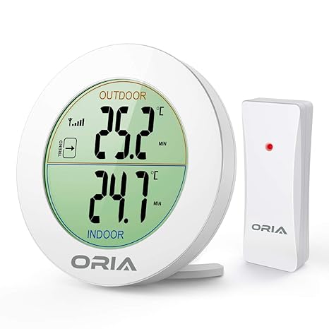 Oria Digital Thermometer, Innen Außen Thermometer Temperatur Monitor, Thermometer mit Außensensor, Runder LCD Display, ?/? Sc