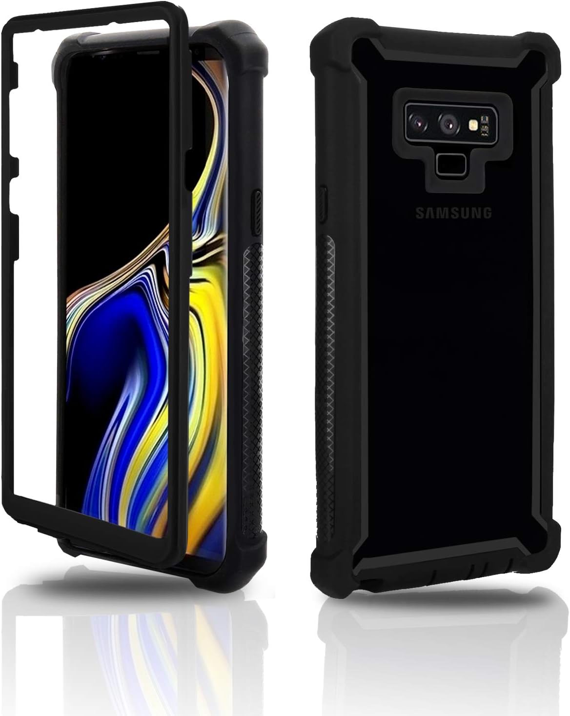 Samsung Galaxy Note 9 case – Clear and Slim Armor TPU Protection with Black Heavy Duty Rugged Frame and Cushion Reinforced Shockproof Corners. Hard Transparent Back Cover, Wireless Charging Compatible