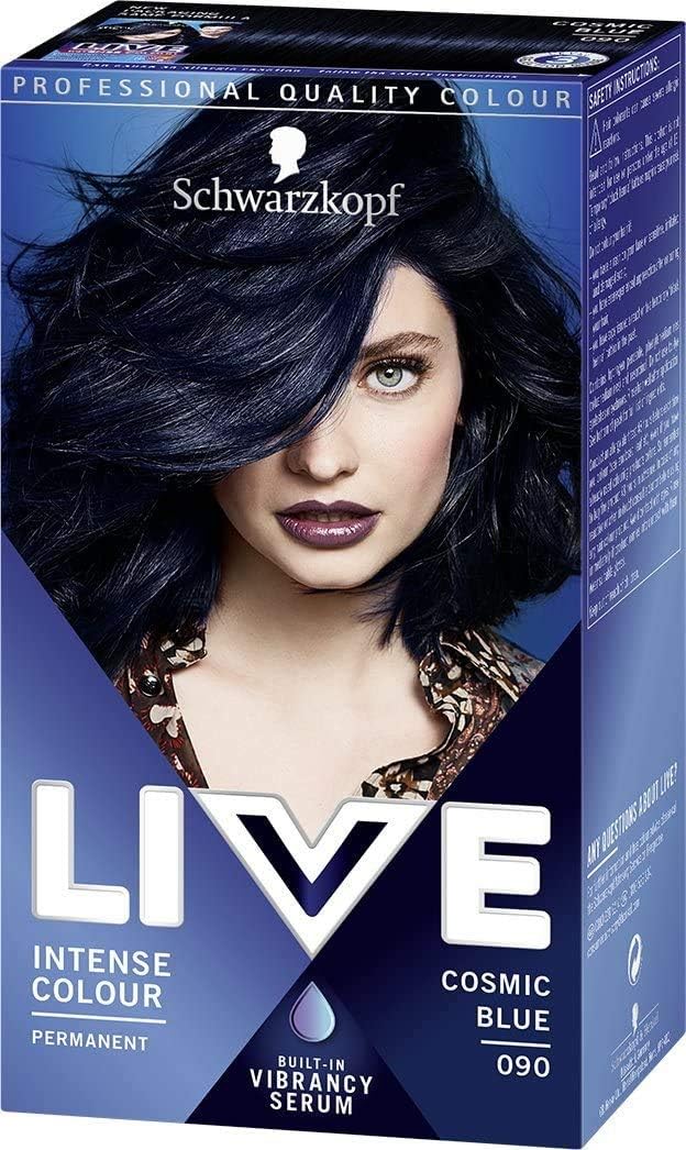 Schwarzkopf Live Intense Colour Blue Hair Dye, 3-Pack Permanent Colour & Built-In Vibrancy Serum, 090 Cosmic Blue - Image 3