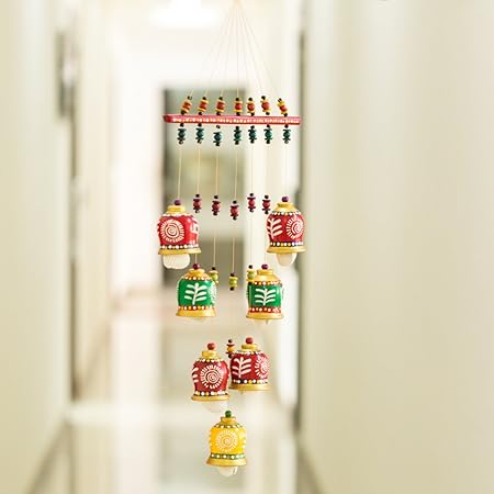 Exclusivelane Home Decorative Hanging Cum Outdoor Garden Bells Wind Chime (Multicolour, Clay) - Wind Chimes For Balcony Wooden Wind Chimes Wind Chimes For Home Decorative Hanging Door Hangings Decoration Stylish