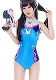 Olanstar Womens DVa Cosplay Costume Schoolgirl One-Piece Swimsuit Slim High Waist Swimwear Bodysuit