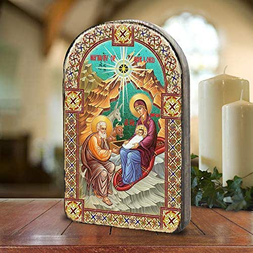 Amazon.com: Orthodox Nativity Icon Wall Art Gold Plated Distressed