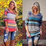 AutumnFall Women's Striped 3/4 Sleeve Top Blouse Casual T-Shirt