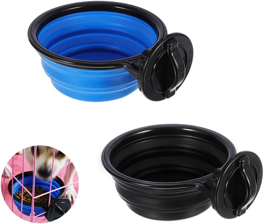 iufvbgxdh 2pcs Collapsible Dog Crate Bowls Portable Hanging Bowls with Clamp BPA Free Silicone