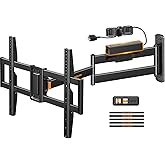 Perlegear Long Arm Full Motion TV Mount with Power Strip for 38&ndash;75 inch TVs | Corner tv mount power strip with surge protection, 31.5 inch extension, 100 lbs, swivel, tilt, level, max VESA 600x400mm