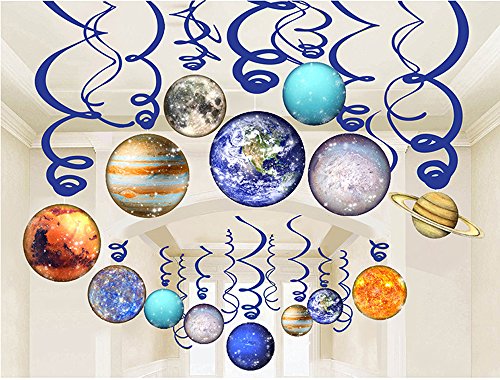 30PCS Solar System Party Supplies - Outer Space Party Planet Hanging Swirl Decorations