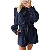 Cicy Bell Womens Casual Short Rompers Cute Tie Front Long Lantern Sleeve Shorts Jumpsuits with Pockets 2025 Fall Outfits