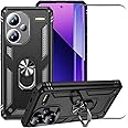 LosruGir for Xiaomi Redmi Note 13 Pro Plus Case with Glass Screen Protector, Hybrid Heavy Duty Dual Layer Anti-Scratch Shockproof Defender Kickstand Armor Case Cover,Black