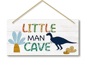RUTIYOKA Little Man Cave, Boys Dinosaur Room Decor Wooden Door Sign for Dino Room, Baby Boys Bedroom Wall Decorations for Nursery Toddler Nursery Playroom Wall Art