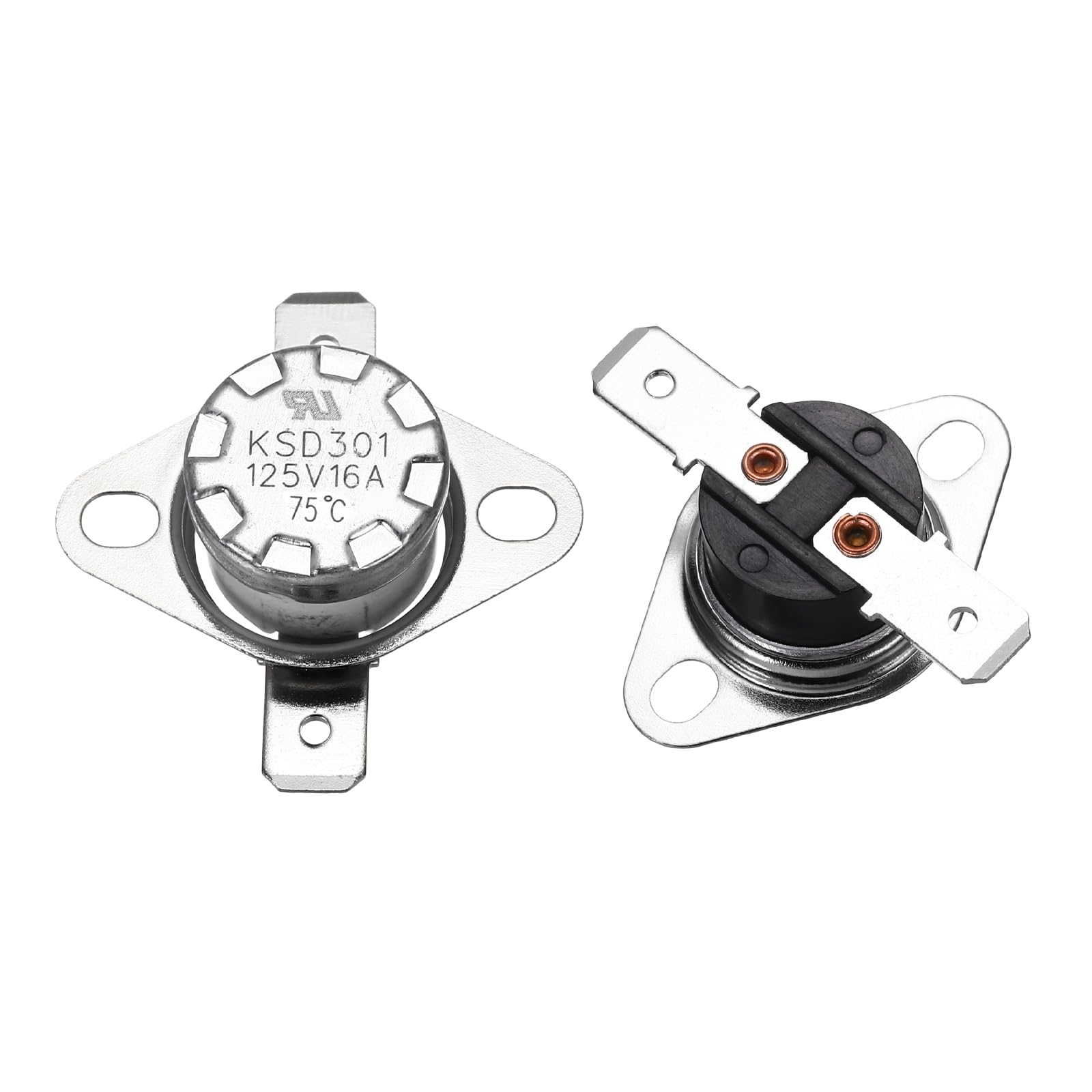 Photo 1 of uxcell 2 Pcs KSD301 Thermostat 75°C/167°F 16A Normally Closed N.C Adjust Snap Disc Temperature Switch for Microwaves,Oven,Coffee Maker,Bakelite Material
