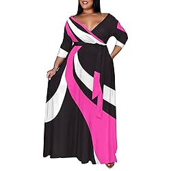 Runwind Plus Size wrap Dress Sexy 3/4 Sleeve V Neck