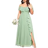 Talisea Plus Size Formal Dresses - Off Shoulder Chiffon High Slit Ruffle Wedding Guest Bridesmaid Prom Evening Dress