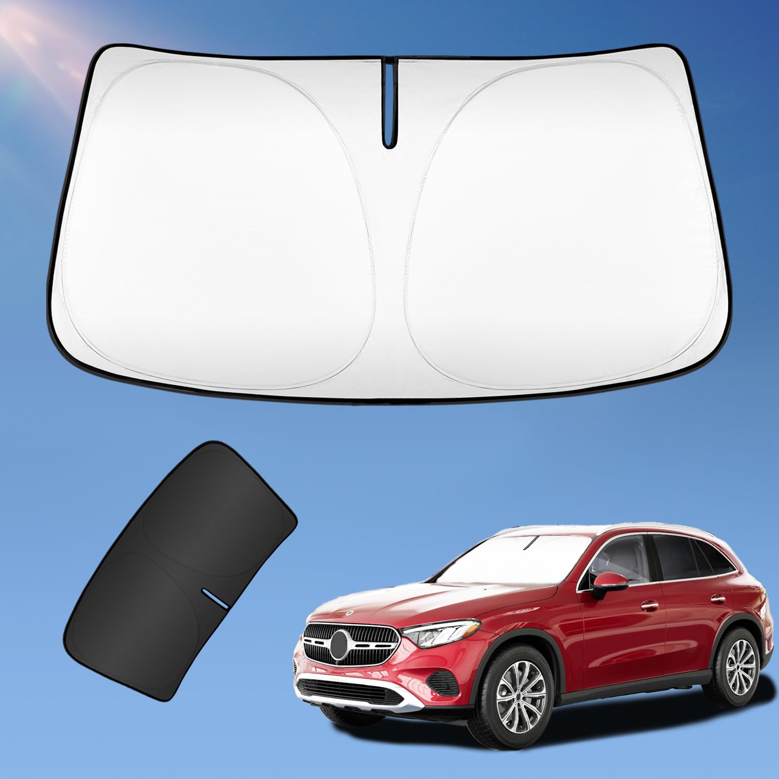 Photo 1 of Sun Shade Sunshade for Mercedes Benz GLC 260 GLC 300 GLK-Class 2023-2024 2025 Windshield Cover, 2-Layers Sun Shield 240T Silver Coating Sun Visor Foldable Window Shade Blocks UV Rays Car Accessories