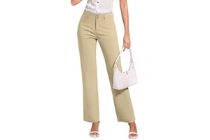 KICZOY 2025 Women Stretch Business Straight Leg Dress Pants with Pockets Wear to Work Casual Suitpants