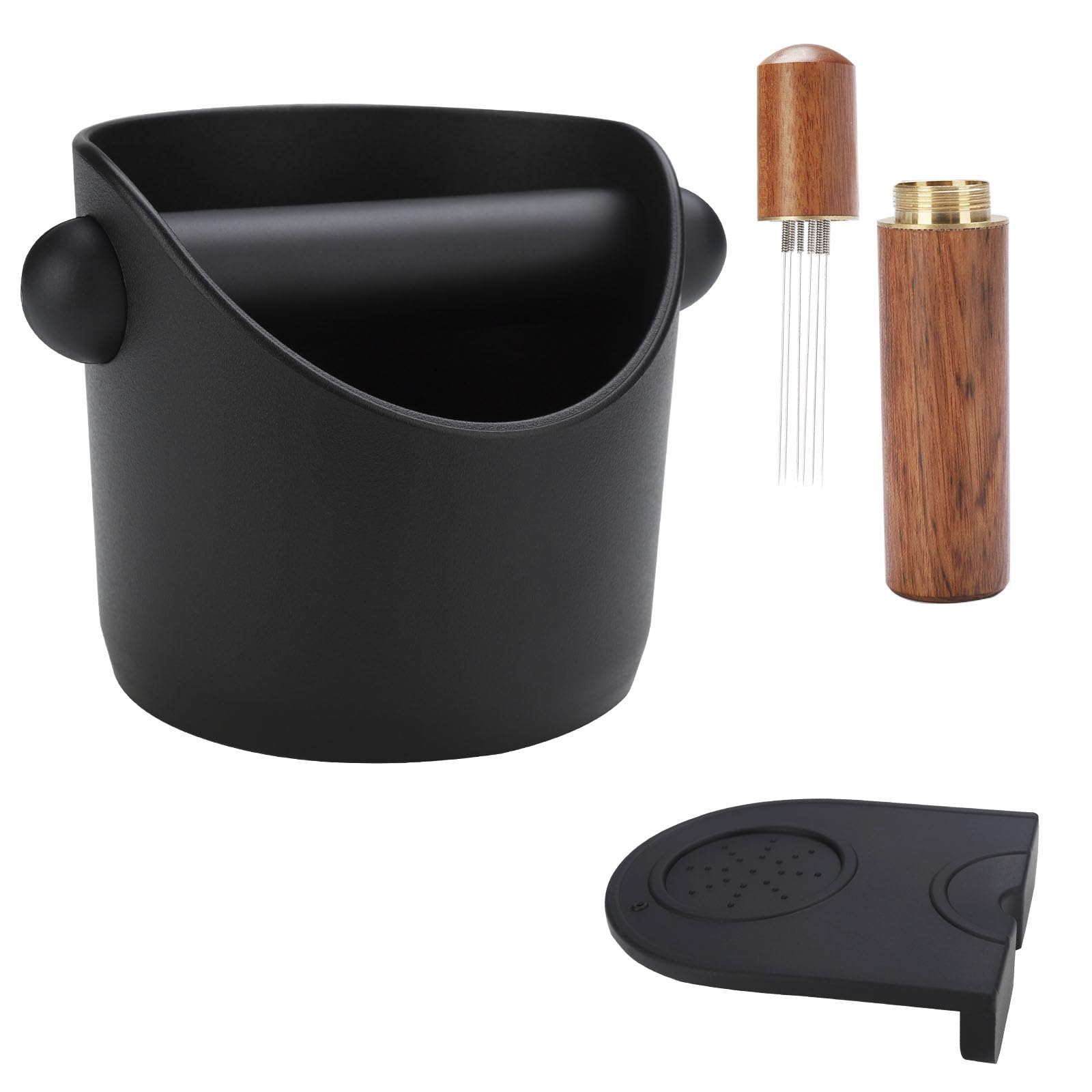 IHKFILAN Coffee Knock Box，ABS Coffee Grind Knock Box for Barista，with Coffee Cushion and Coffee Stirring Needle，Coffee Machine Accessories，Removable Knock Bar and Non-Slip Base Espresso Accessories