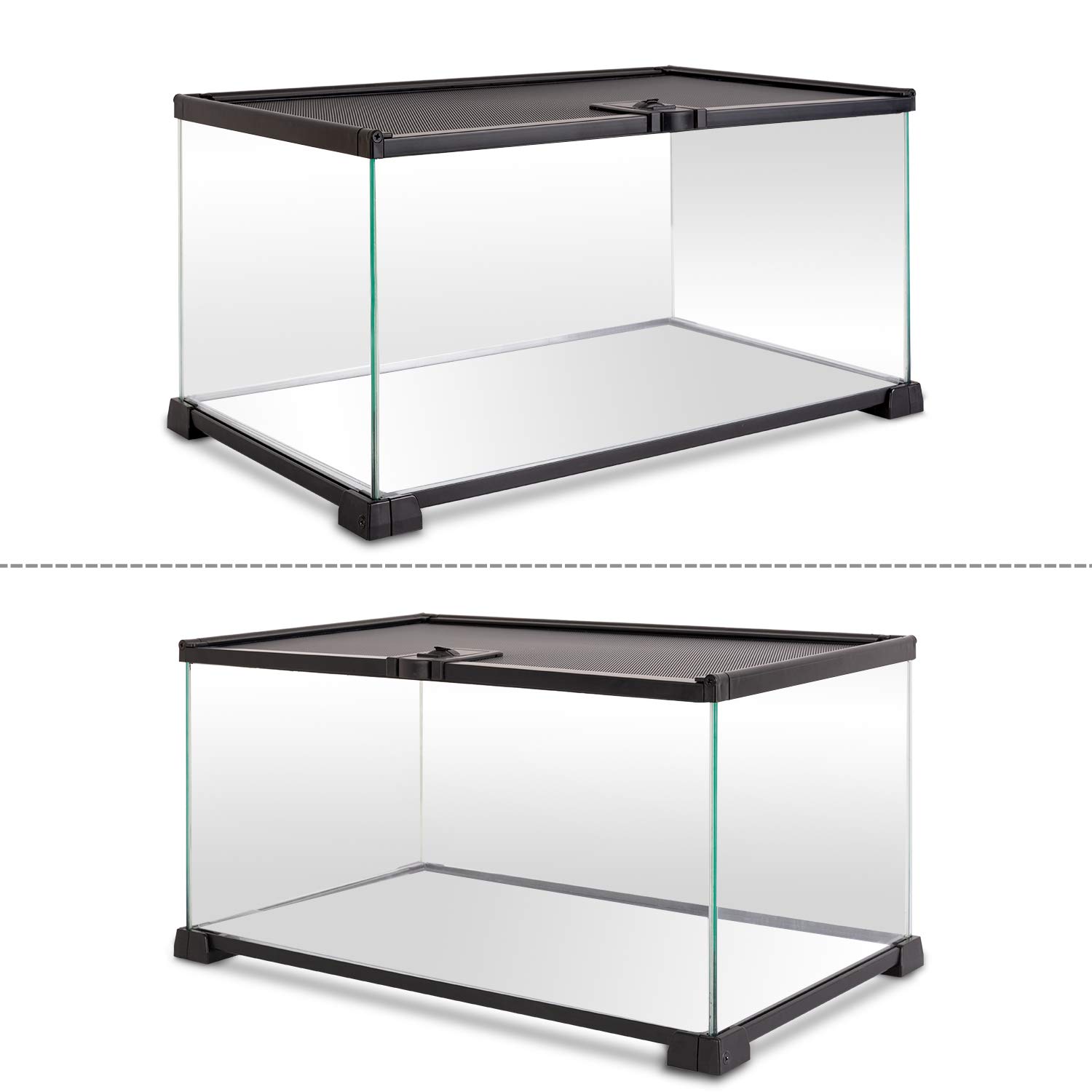 REPTI ZOO 10 Gallon Reptile Tank Glass Natural Cages Terrarium 20" x 12" x 10" Sliding Screen Top for Reptile Amphibian