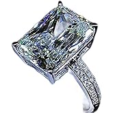 Gixaxak White Gold Plated Silver Engagement Wedding Ring with Large Carat Emerald Cut Cubic Zirconia CZ Oversized 6 Carat 3A Zircon Engagement Cushion Cut Halo Engagement Ring