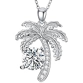 Plesitep Palm Tree Necklace for Women Silver Palm Tree Pendant Necklace with Coconut Crystal Tropical Beach Jewelry