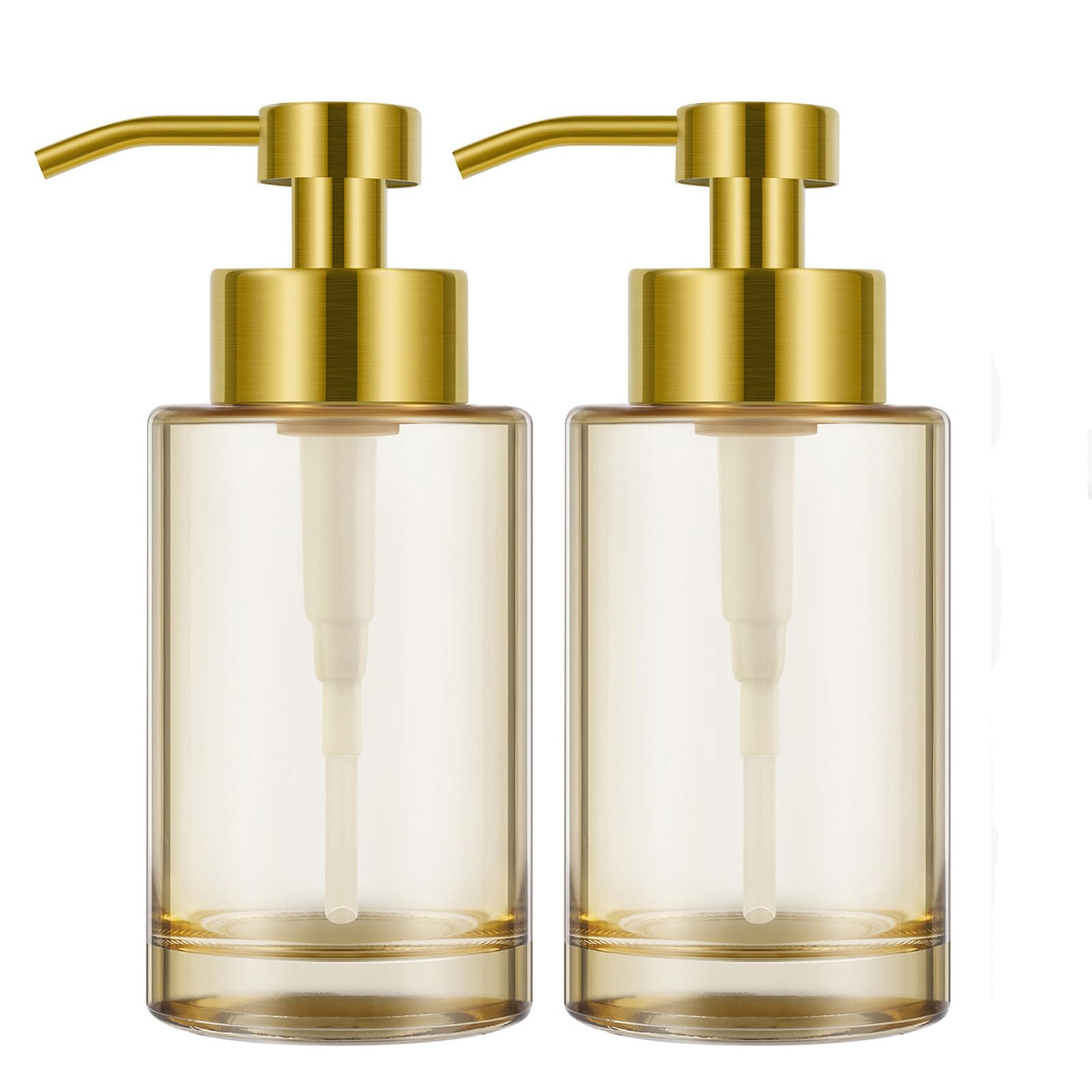 Gold Soap Dispenser 2Pack with Stainless Steel Pump,12oz Thick Glass Soap Dispenser,Refillable Hand Liquid Soap Dispenser with Label for Bathroom and Kitchen