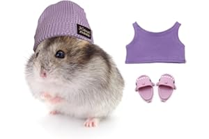 KnocKconK Hamster Costume Set with Shirt, Hat, Shoes, Small Animal Cute Shark Slipper for Real Pets, Cute Mini Rat Holiday Party Clothes, for Fun, Photos. (Purple)