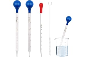 ASOFELK 2PCS 10Ml Glass Pipettes Dropper, 3Ml Glass Liquid Dropper with 3 Rubber Caps, Lab Graduated Dropper for Liquid Essential Oil, Glass Transfer Pipette with Rubber Bulb and Cleaning Brush