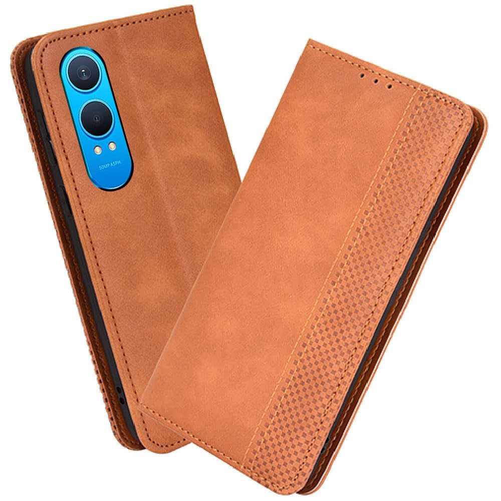 XINNI Protective Phone Case for OnePlus Nord CE4 Lite 5G, PU/TPU Vintage Flip Leather Shockproof Cover Magnetic Book Style Wallet, Brown