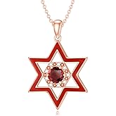 BETHZA Star of David Necklace for Women, 925 Sterling Silver 18K Rose Gold Plating Natural Garnet Jewish Necklace Jewelry Gift for Her Wife Mom for Birthday Christmas Valentines