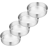 P&P CHEF Cake Pan Set of 4, Stainless Steel Baking Round Cake Pans Tins Bakeware for Birthday Wedding, Leak-proof & Easy Clean, Mirror Finish & Easy Releasing, 6 Inch