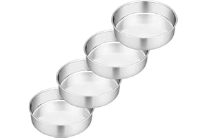 P&P CHEF 6 Inch Cake Pans Set of 4, Round Baking Pan, Stainless Steel Birthday Wedding Metal Layer Cake Pans, Non Toxic & Healthy, Mirror Polished & Dishwasher Safe