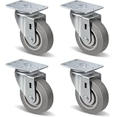 NINOSO 3.5" Heavy Duty Casters, Swivel Rubber Casters Set of 4 No Noise Plate Caster Wheels, Load Capacity 1000lbs