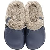 Aconhop Fur Lined Clogs Waterproof Slippers Fleece Lined Clogs for Women Men Fuzzy Winter Warm Indoor Outdoor Shoes