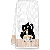 NEFMGEG Black Cat Kitchen Dish Towels, Cat Lovers Mom Dad Lady Gifts, Funny Noodle Kitten Decorative Hand Towels for Bathroom Kitchen, Pet Lover Gifts, 16x24 Inch