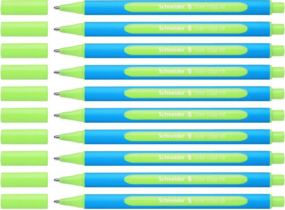 Schneider Slider Edge 152211 Ballpoint Pen with Cap Model XB Pack of 10 / Cyan Barrel / Light Green Ink