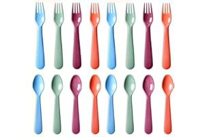 ChaLeeMoo 16Pcs Kids Plastic Utensils Kids Forks and Spoons Set, Multicolor Toddler Utensils, Reusable Kids Silverware Cutlery Set, Ideal for School Lunch Box, Camping, Travel, Party Favors BPA Free