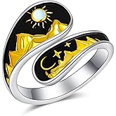 QMTIHU Sun and Moon Spoon Rings for Women S925 Sterling Silver Adjustable Jewelry Wrap Open Thumb Rings for Women Her