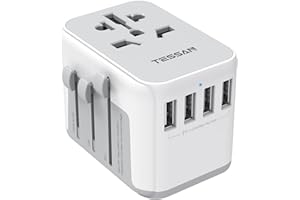 TESSAN Universal Power Adapter, International Plug Adapter with 4 USB Outlets, Travel Worldwide Essentials, All in 1 Wall Charger Converter for UK EU Europe Ireland AU (Type C/G/A/I) Grey