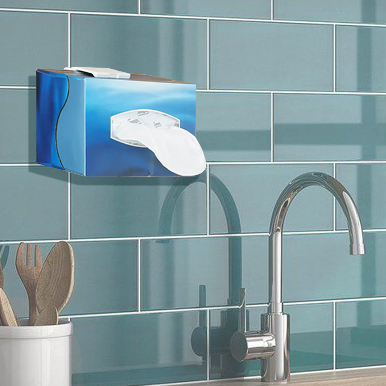 TFY Tissue Box Holder, Kitchen Wall Mount Compatible with Facial Tissues and Other Napkin Paper Boxes (White)