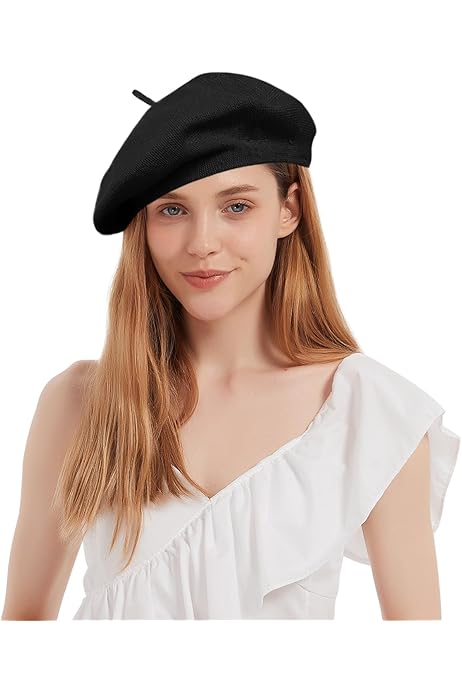 Black Hat Women Summer Knitted Thin Beret Hat For Women Size