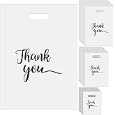 Meyeyaia 300Pcs White Thank You Bags, 3 Sizes Shopping Merchandise Bags for Business Small, Reusable Plastic Gift Bag with Handles for Wedding Party Goodie Store Boutique Retail Packaging Wholesale