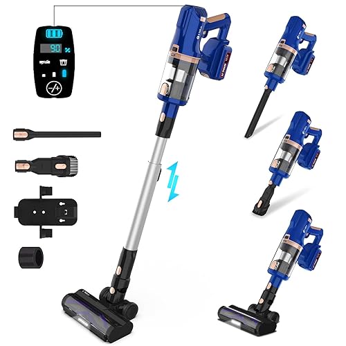 Cordless Vacuum Cleaner for Home, 45Kpa Max 60Mins Runtime Powerful Stick Vacuum with LED Touch Screen, 4000mAh Battery, 6 in 1 Lightweight Cordless Vacuum for Pet Hair, Carpet and Hard Floors (Blue)