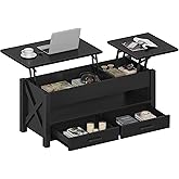 Seventable Coffee Table, 47.2" Lift Top Coffee Table with 2 Storage Drawers and Hidden Compartment, X Wood Farmhouse Support,