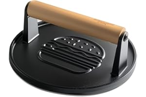 XUDAKAIXIN Cast Iron Smash Burger Press 7.1",Grill Bacon Meat Press Tool,Perfect for Blackstone, Camp Chef, Weber Grills & Indoor Griddles – BBQ & Cookout Must-Have (Round -Grooved)